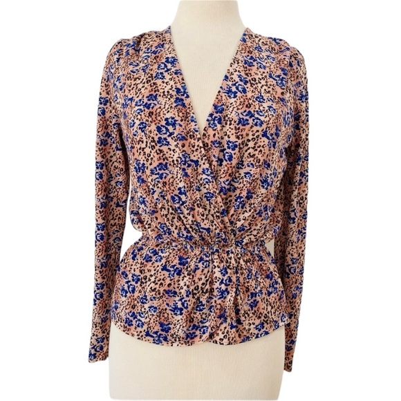Ramy Brook boho Tan & Blue Leopard Print Peplum blouse NWT - Picture 3 of 10